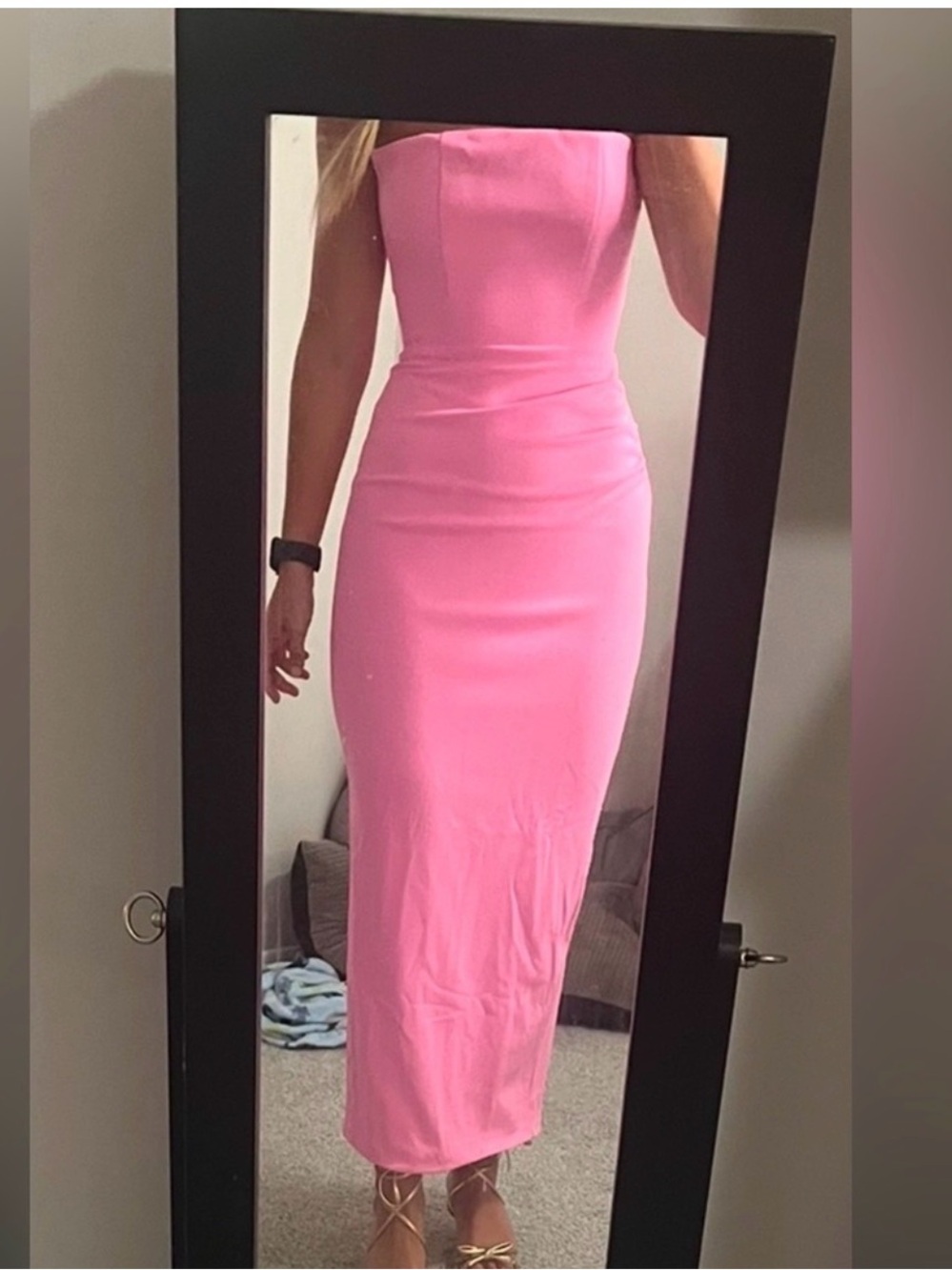 Strapless Pink Midi Dress
